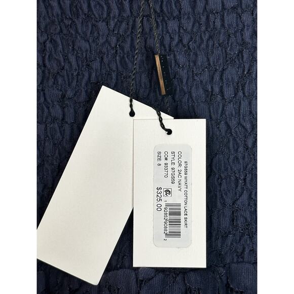 NEW MILLY Wyatt Cotton Lace Skirt 8 Navy Tiered Floral Smocked Waist Angst $325 - Picture 4 of 14